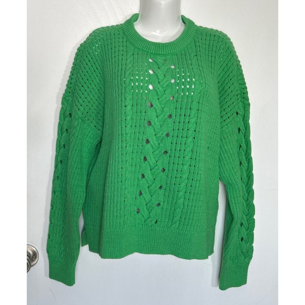 On 34th Women Green Long Sleeve Cable Knit Sweater Size XL
